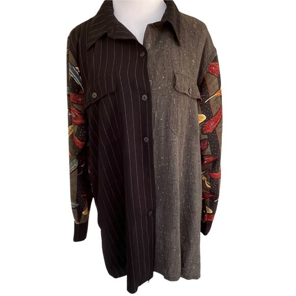 Koos Of Course Mixed Media Art To Wear Feather Blouse L - Picture 1 of 9